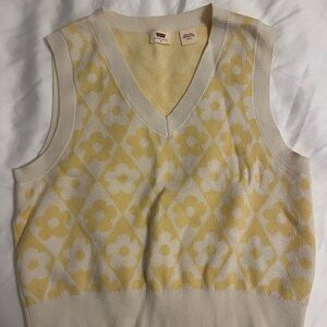 Levi's Cream and Yellow Floral V-Neck Sweater Vest